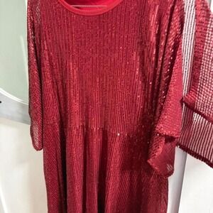 Womens Red Sequin Shift Dress Short Sleeve Crew Neck Party Cocktail XL